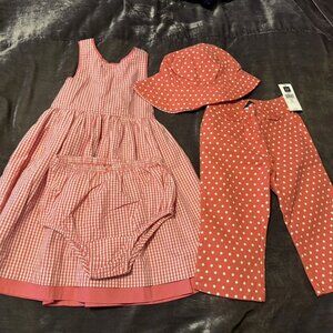 Vintage Y2K Baby Gap Polka Dot Gingham Lot NWT Pants Dress Hat 3T Reversible